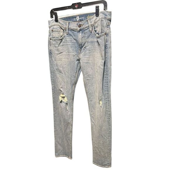 New 7FAM 7 For All Mankind Slimmy Straight Jeans 31 Vintage Blue - Picture 1 of 9